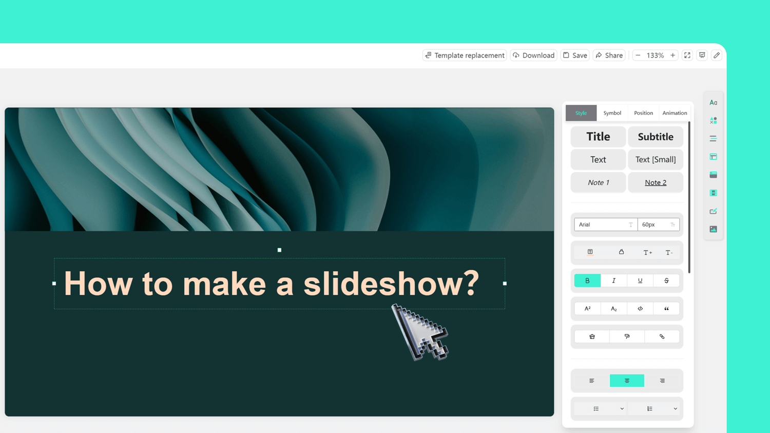 Customize your slides in real time using Smallppt's editing tools